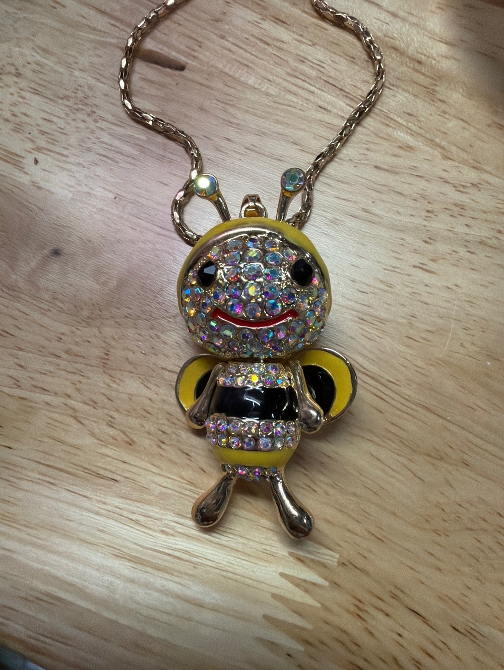 Betsey Johnson Bee Pendant Necklace with Rhinestones and Gold Tone Chain